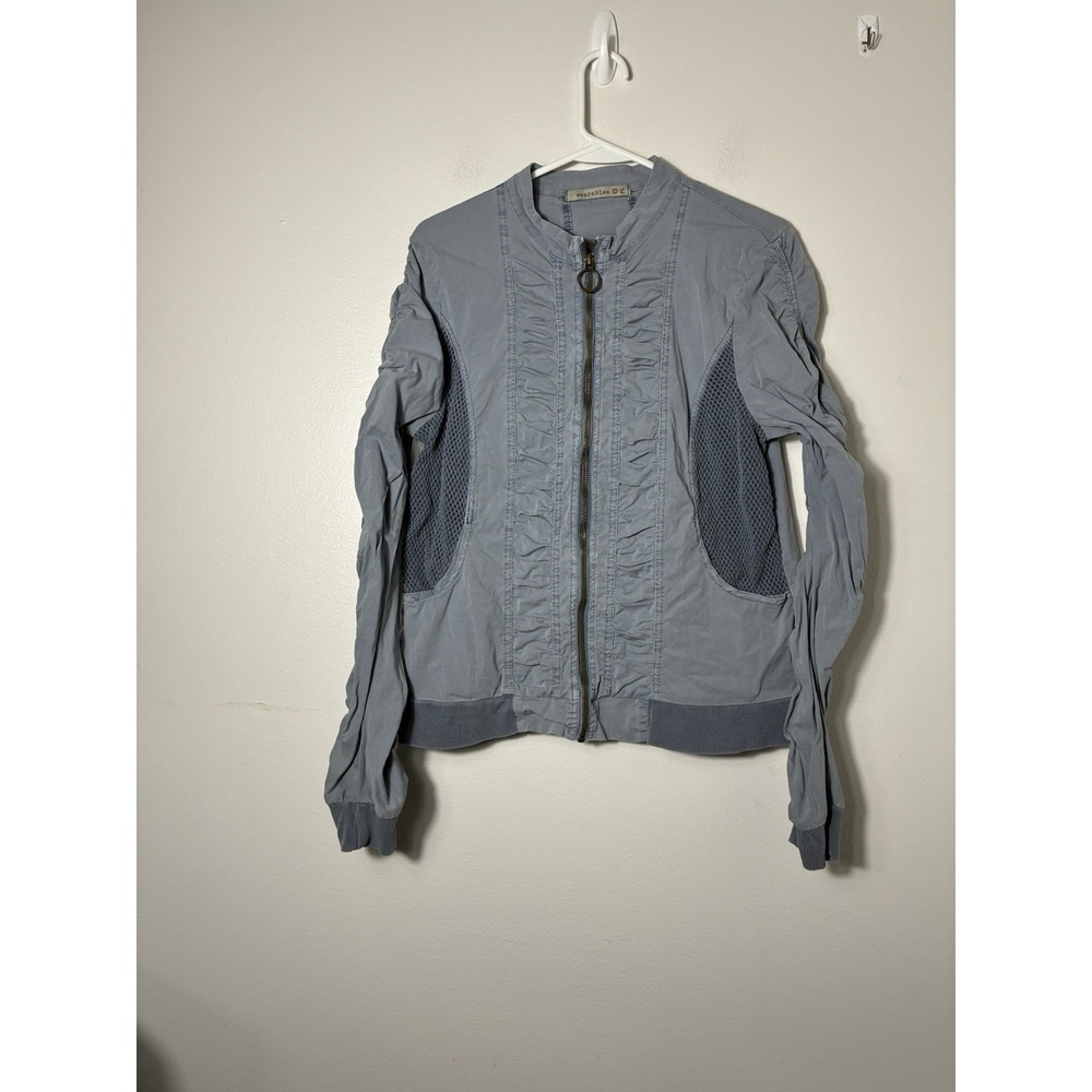 XCVI Wearables Roused Full Zip Jacket Sz PL Gray Blue Pockets Preppy